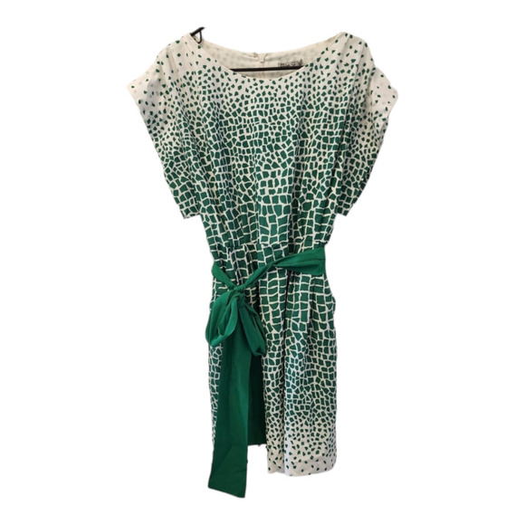 Eliza J green white print belted shift dress size 8 - Picture 2 of 8